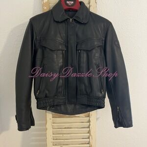 ✨Vintage FIRSTGEAR Womens Leather Motorcycle Jacket Sz 34 Black W/Thermoliner🏍️